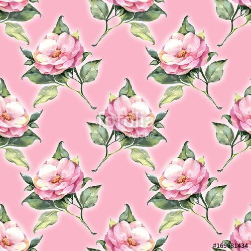 Seamless pattern, watercolor pink roses, Premium Kollekció