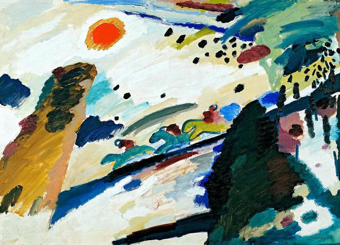 Romantikus tájkép, absztrakt festmény, Vaszilij Kandinszkij