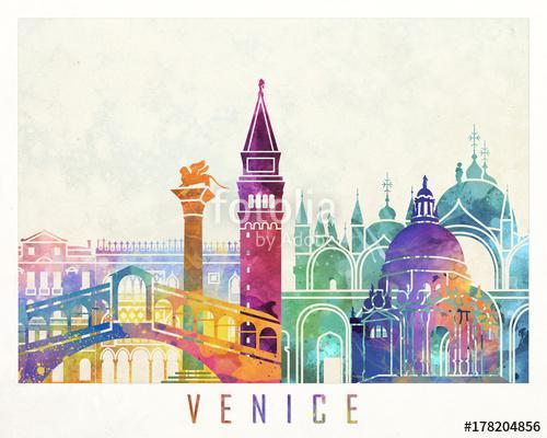 Venice landmarks watercolor poster, Premium Kollekció