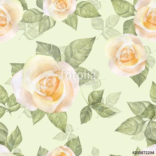 Delicate yellow roses. Hand drawn watercolor floral seamless pat, Premium Kollekció