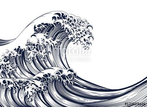 Great Wave Vintage Style Woodcut, Katsushika Hokusai