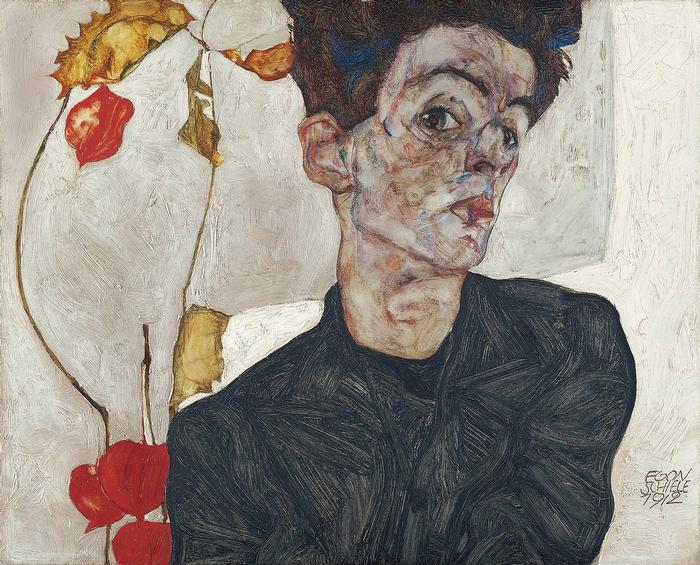 Önarckép földicseresznyével, Egon Schiele