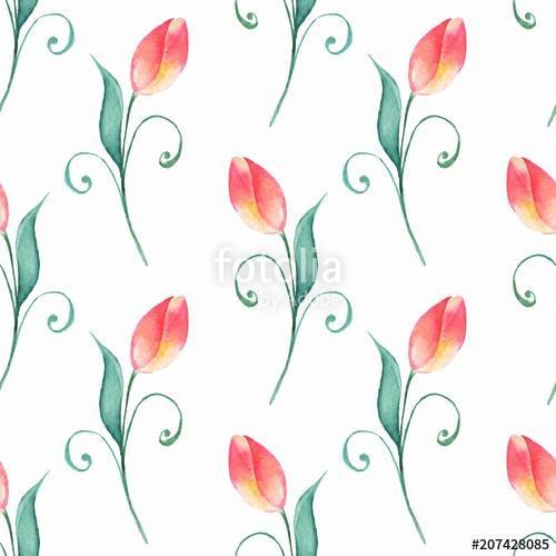 Floral seamless pattern. Watercolor background with red flowers, Premium Kollekció