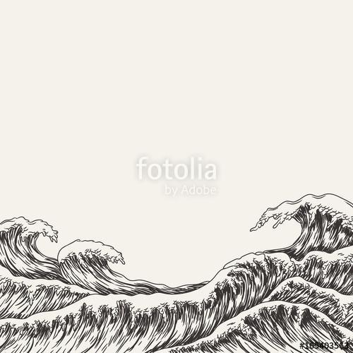 Hand drawn wave. Vector illustration, Katsushika Hokusai