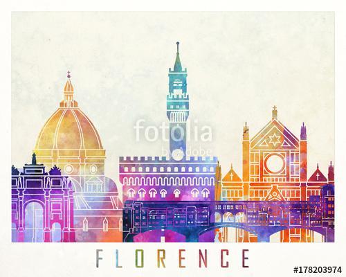 Florence landmarks watercolor poster, Premium Kollekció