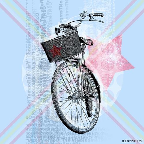 Bicycle with a pale blue background. Contemporary poster with elements of modern design., Premium Kollekció