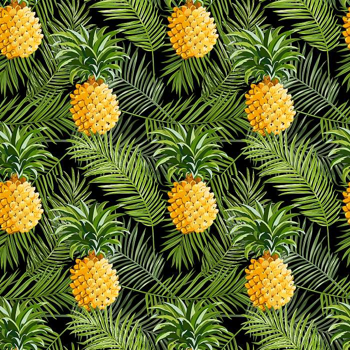 Trópusi pálmafák és ananászok háttér - zökkenőmentes pattanás, Premium Kollekció