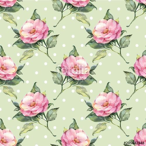 Watercolor floral seamless pattern with roses 8, Premium Kollekció