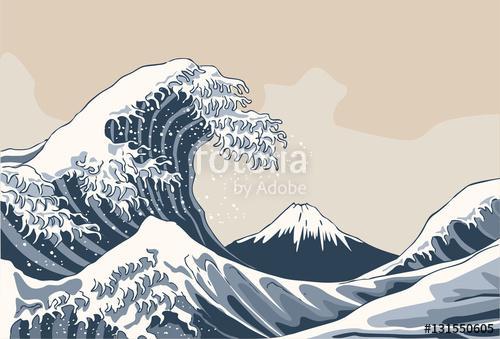 Ocean waves, Japanese style illustration, Katsushika Hokusai