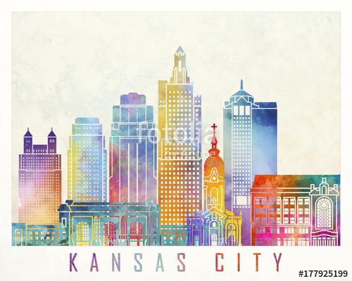 Kansas City landmarks watercolor poster, Premium Kollekció