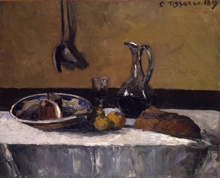 Csendélet almával és bagettel, Camille Pissarro