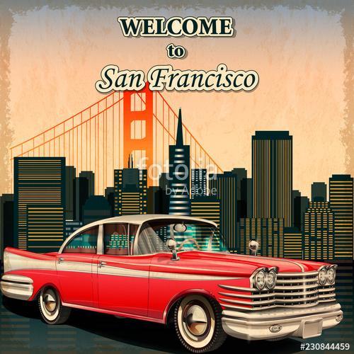 Welcome to San Francisco retro poster., Premium Kollekció