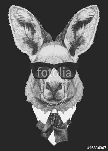 Portrait of Kangaroo in suit. Hand drawn illustration., Premium Kollekció