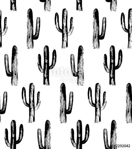 Black and white cactus. Sketch pattern. Botanical background, Premium Kollekció