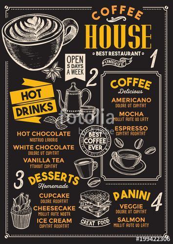 Coffee restaurant menu. Vector drink flyer for bar and cafe. Des, Premium Kollekció