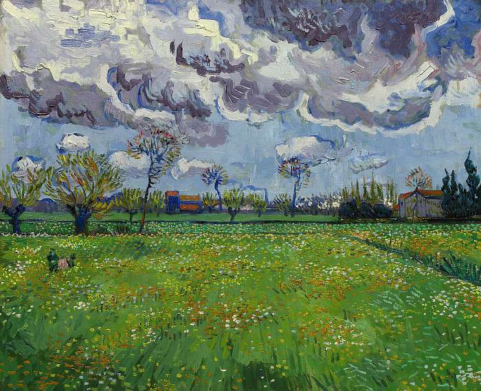 Rét virágokkal a viharos ég alatt, Vincent Van Gogh