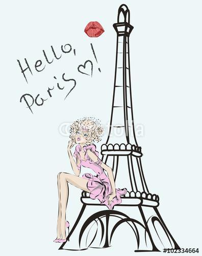 Hello, Párizs. Divat lány az Eiffel-torony közelében, Premium Kollekció